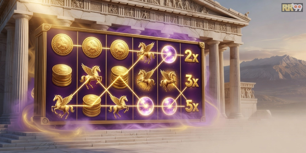 Giao diện game Divine Fortune với biểu tượng thần thoại Hy Lạp hấp dẫn
