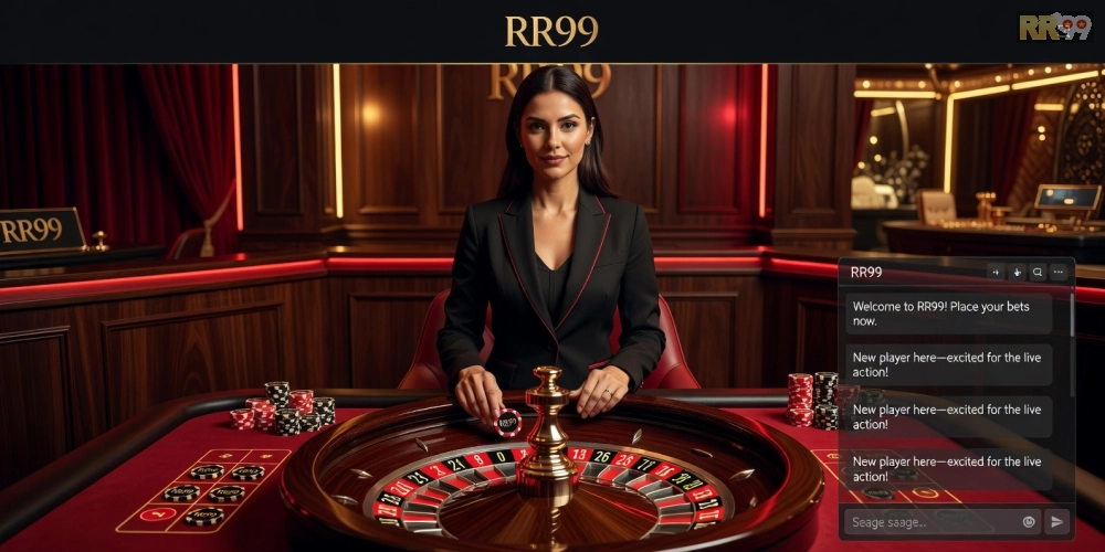 Minh họa giao diện live casino rr99 với dealer chuyên nghiệp và bàn chơi sống động